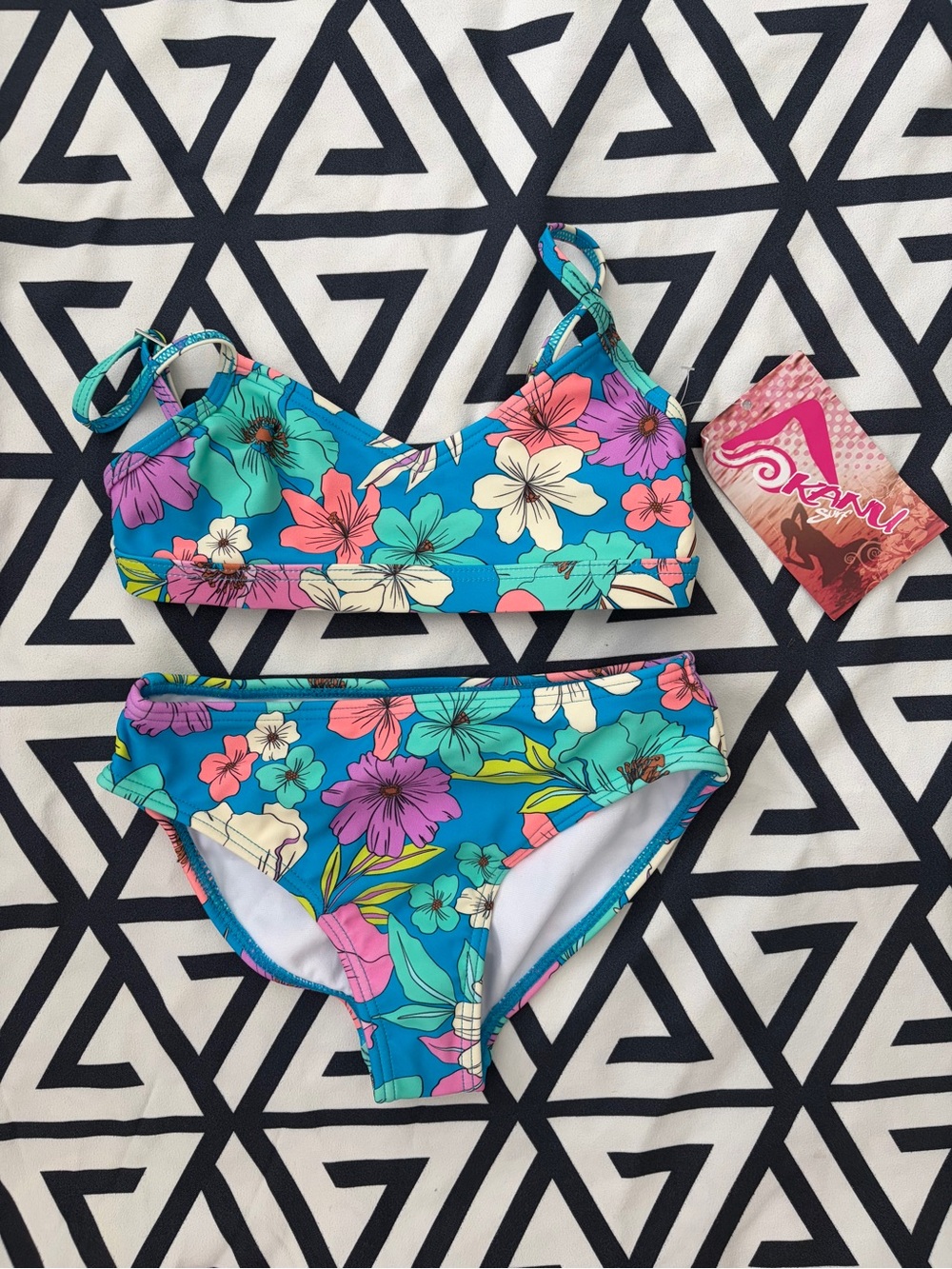 NWT Kanu Surf Girls Bikini Swim Set Blue Floral Tina Sz 6